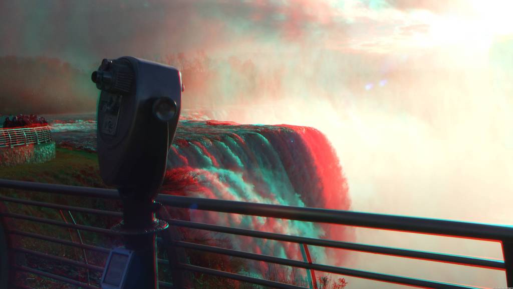 Anaglyph 3D image of binoculars at the American Falls, Prospect Point, Niagara Falls State Park