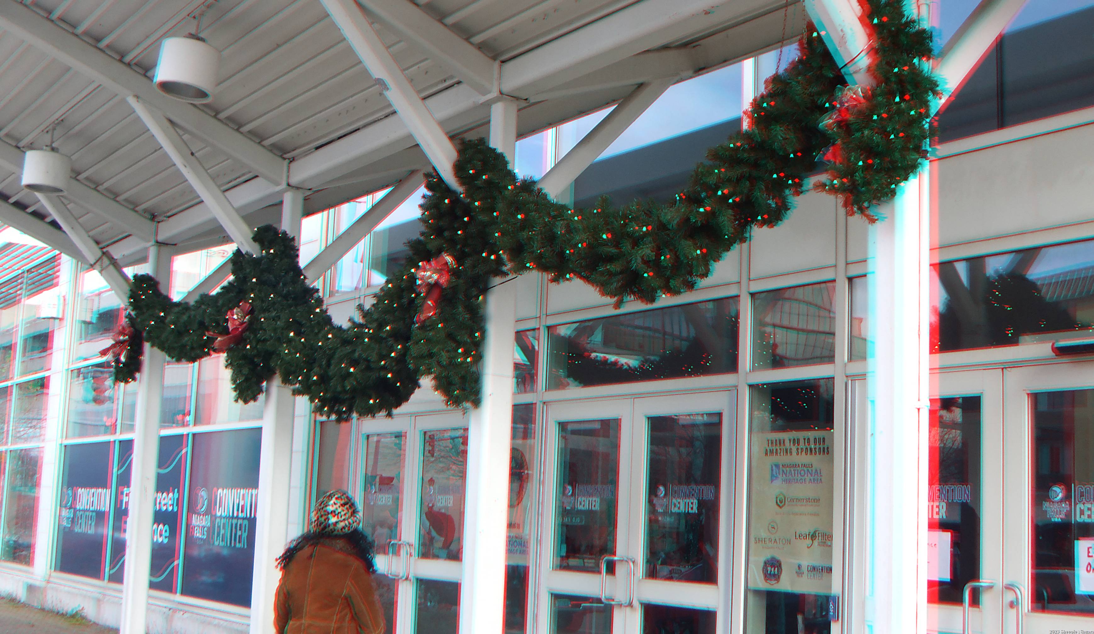 Anaglyph 3D view of the Niagara Falls Convention Center Makers Market Entrance, Niagara Falls, NY