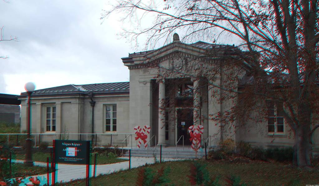 Anaglyph 3D image of Niagara Falls Educational Center in the former Niagara Falls State Park Administrative Building 